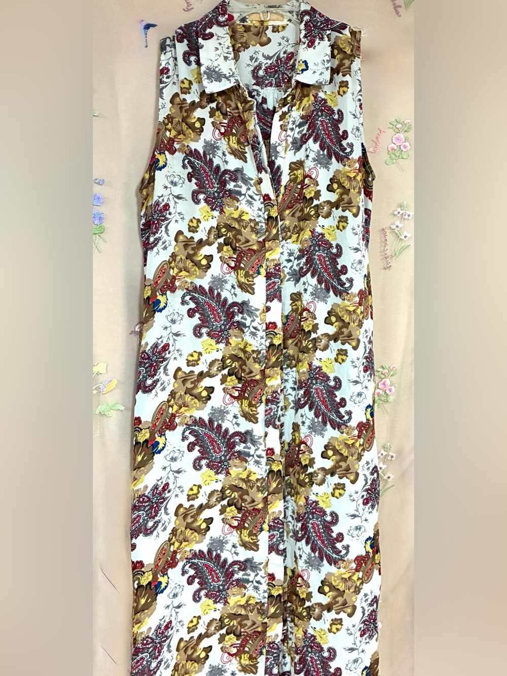YMI Paisley Floral Button Front Maxi Duster Vest Sleeveless Boho M